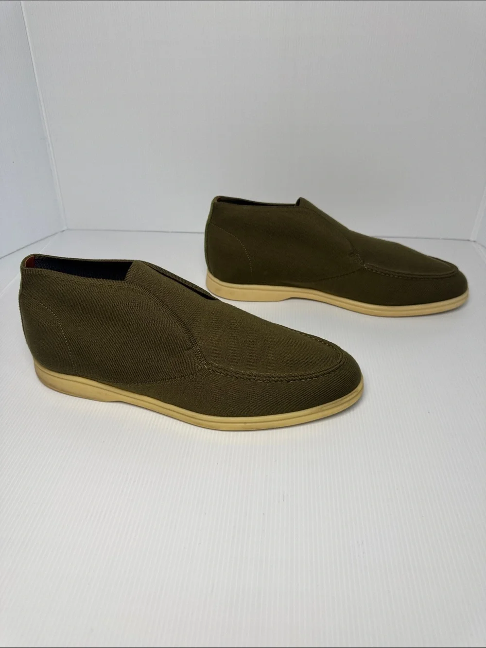 LORO PIANA Open Knitted Walk Ankle Boot Men's Dark Olive Green Wish Wool 44 / 11